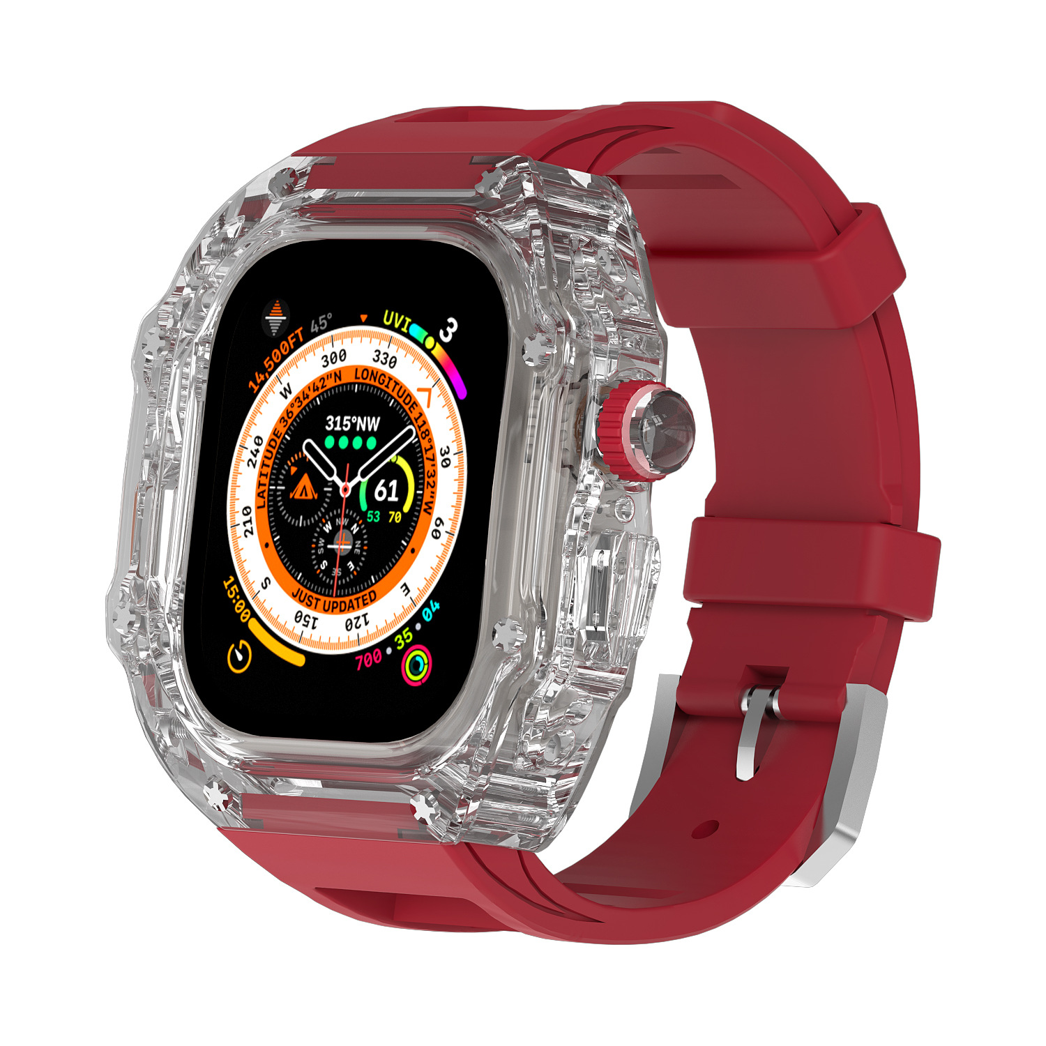 Aplicable para Apple Watch 8 ultra 49mm caso transparente correa de caucho flúor iwath45 44 funda protectora