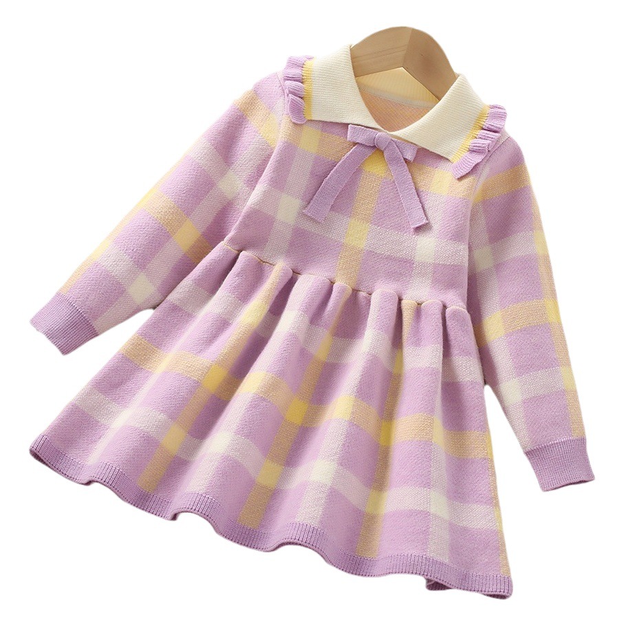 Vestido de punto para niñas manga larga, estilo princesa coreano – abrigado para otoño-invierno 2023.
