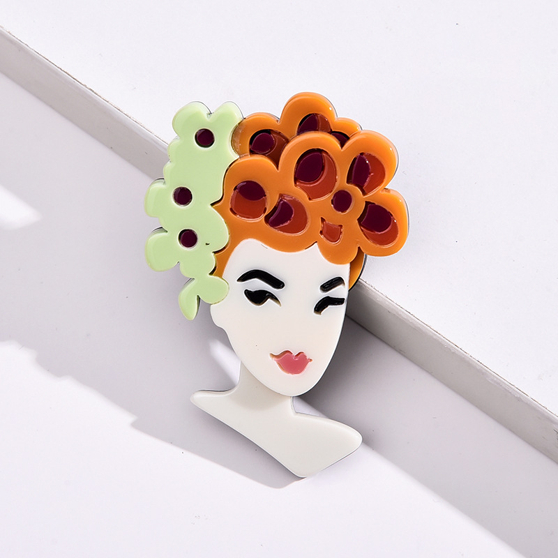 2024 New Flower Girl Brooch Pin Women's Acrylic Japanese and Korean High-End Clothing Bag Collar Decoration