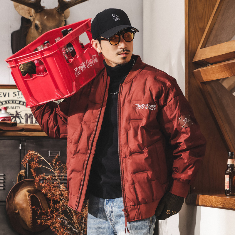 American Retro 90 Duck down Lightweight down Jacket for Men Winter Trendy Brand Embossed Soft Shell Flight Jacket down Jacket for Men