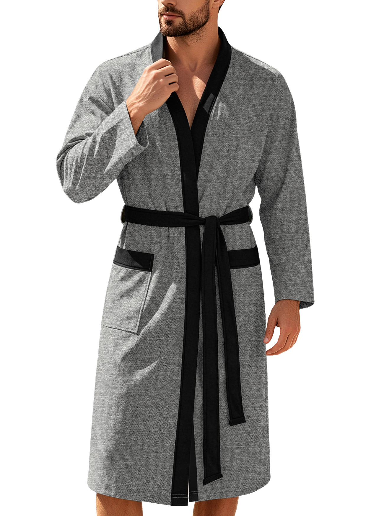 Amazon transfronterizo hombre twill lazo doble bolsillo ropa de baño casual hotel correa Europa y América ropa de dormir larga ropa para el hogar