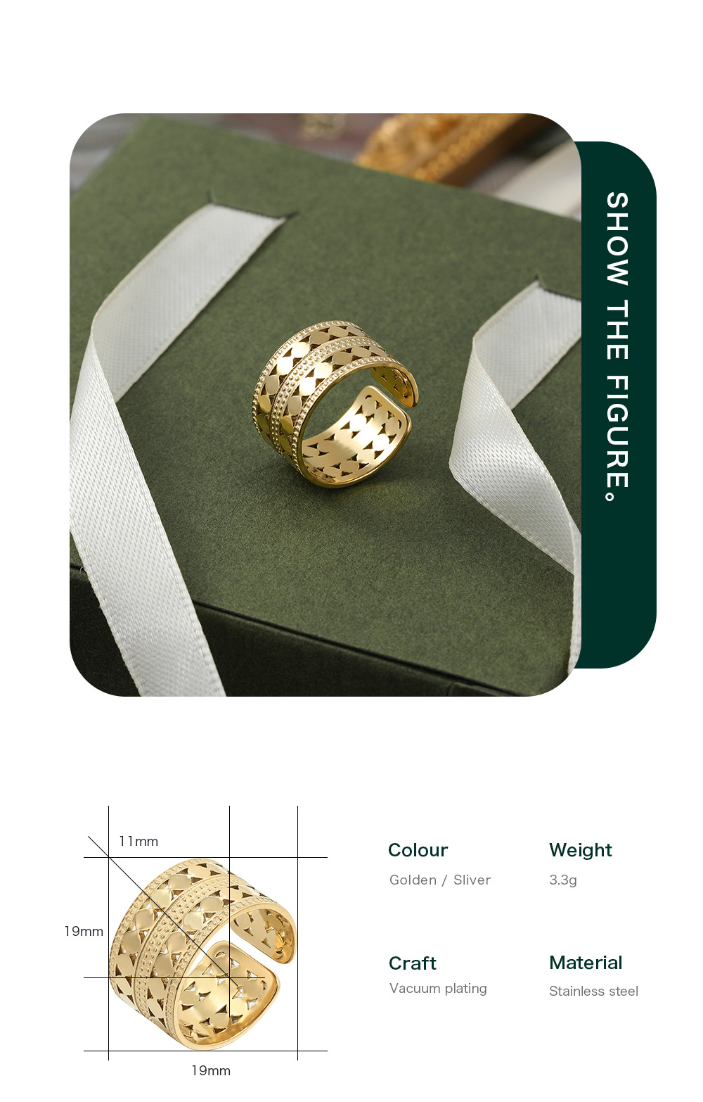 Fashion Geometric Square Stainless Steel Open Ring Plating No Inlaid Stainless Steel Rings