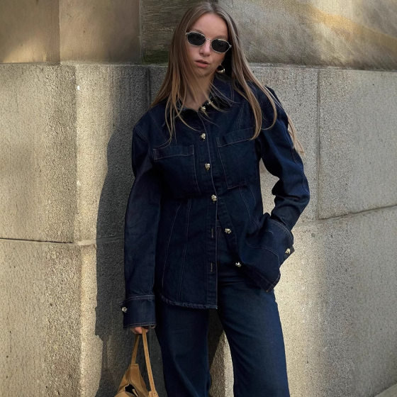 Europe and the United States cross-border 2025 spring new women's European and American style fashion lapel Denim shirt coat pants suit women