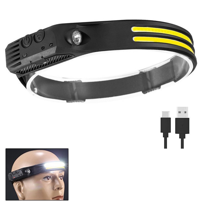 新しいクロスボーダー手を振る誘導 COB ヘッドライト屋外サイクリングライト USB 充電ナイトランニングライト強力なヘッドライトシリコーン|undefined