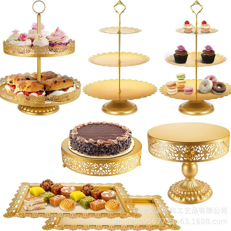 Creativo estilo europeo oro hueco estante de pastel de boda props mesa de postres decoración de postres tienda de postres refrigerio combinación de estante de pastel