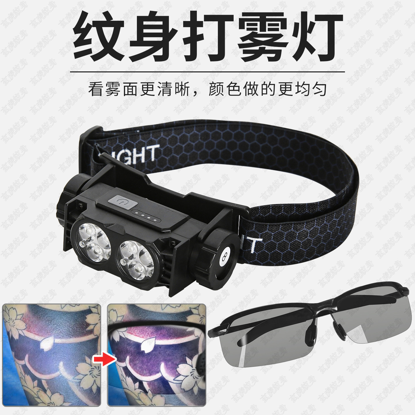 Tattoo fog light shooting tool, head-mounted work light, glasses clip, nearsightedness correction, anti-reflection, polarization tool