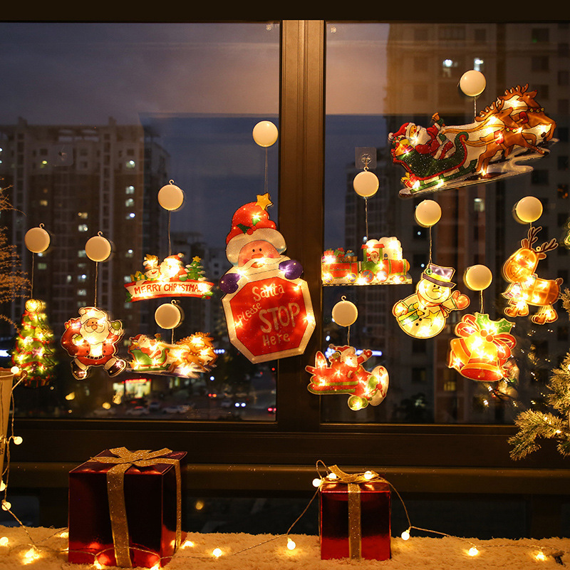 Amazon llevó la luz de la ventosa decorativa de Navidad ventana de la tienda de luz colgante LUZ DE Navidad estilo decorativo Cadena de luz de color