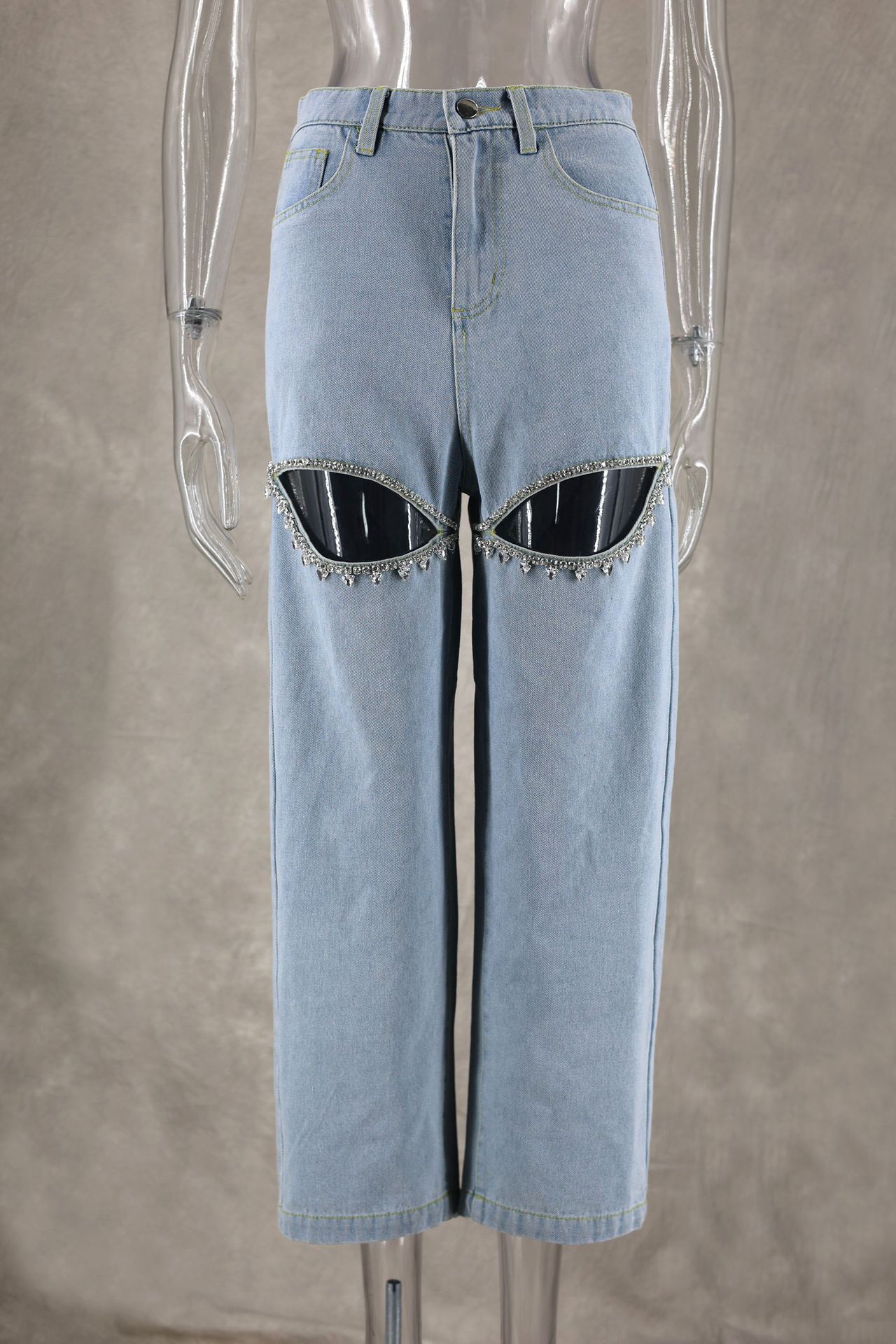 Women's Blue Ripped Straight Jeans For Spring And Summer_voghion.com
