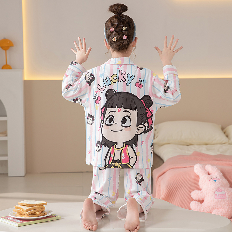 Pijamas de niñas 2025 nueva primavera y otoño algodón de manga larga delgada para niños ropa de casa para niños pequeños set