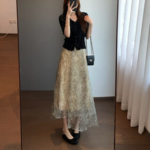 柜上同款2W+不规则人字纹欧根纱A字半身裙女高腰中长款夏新26