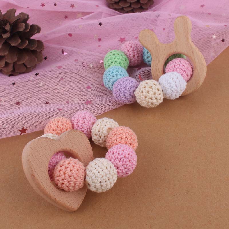 Suministros para bebés Beech animal de dibujos animados pájaro mordedor DIY gran bola lana color pulsera teether juguete