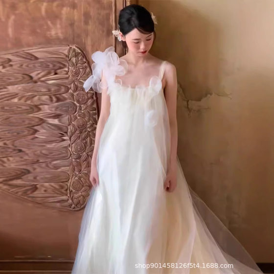 Mori Fairy Sling Korean Style Travel Light Wedding Dress French Bride Wedding Flower Portrait Morning Dress Evening Dress 120