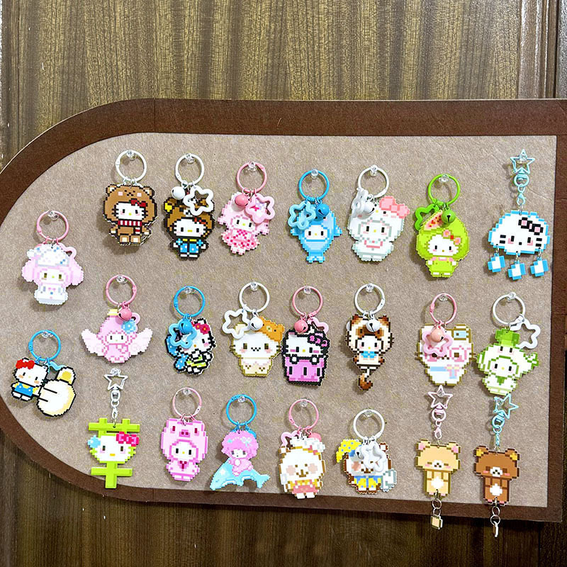 Kitten Pixel Cartoon Keychain School Bag Cute Student Acrylic Pendant Bag Bestie Pendant Gift