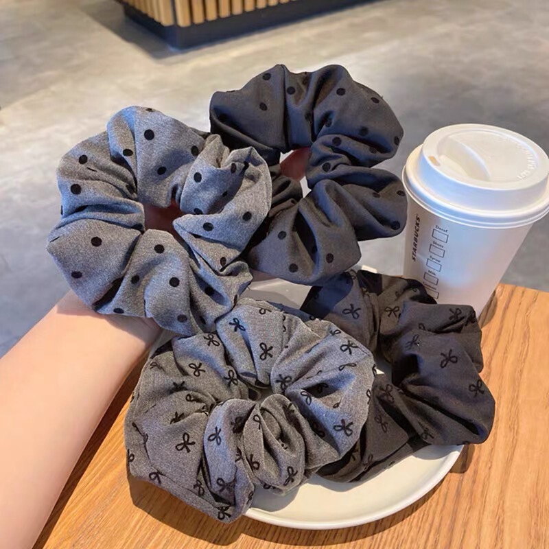 2024 new wave point bow love hair rope retro large intestine hair ring head rope ball head rubber band temperament head flower