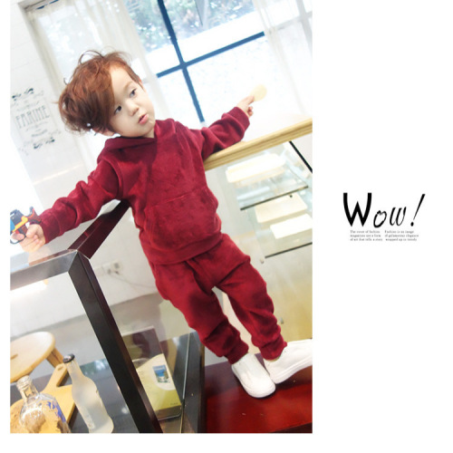 Set of 2 Kids' Sweatshirt and Pant Outfit for Autumn/Winter 2025, Gold Velvet Solid Color Set for Both Small and Medium Kids