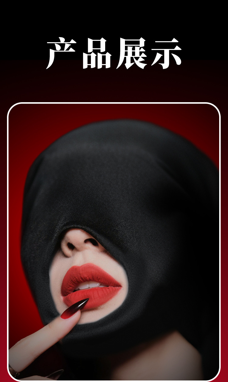 Black Nylon SM-Style Headgear Mask with Dual Openings for Adult Role Play — detail image 14
