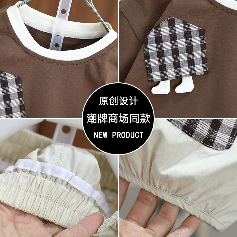 7238 Traje para niños guapo de manga corta de verano para niños 2025 nueva camiseta pantalones cortos delgados ropa de estilo de moda para bebés 3