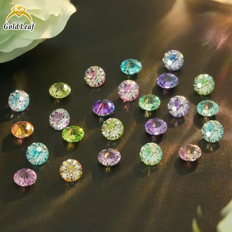 6-8mm新款渐变天火切锆石裸石双色渐变烟花切锆石美甲货源耳钉钻