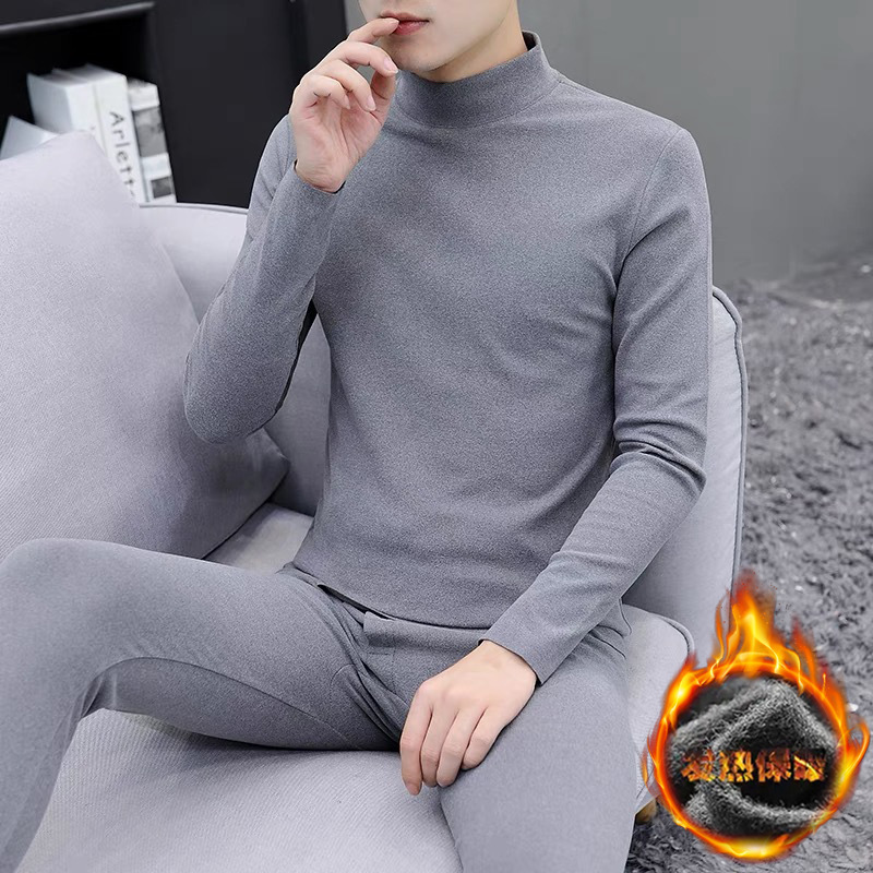 Men's Thermal Suit Autumn and Winter Double-Sided Velvet Underwear Suit Half Turtleneck Fleece-Lined Thickeneded Autumn Clothes and Long Pants Men's Thermal Suit Autumn and Winter Double-Sided Velvet Underwear Suit Half Turtleneck Fleece-Lined Thickeneded Autumn Clothes and Long Pants