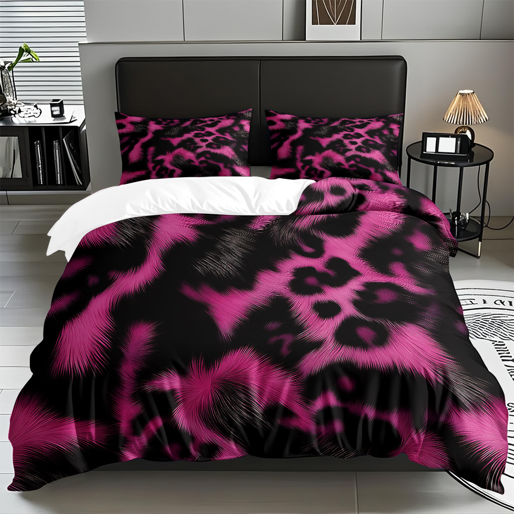 TEMU / JIT comercio exterior textil doméstico transfronterizo impresión digital de leopardo de alta definición colcha de colcha de almohada kit de ropa de cama para hacer dibujos