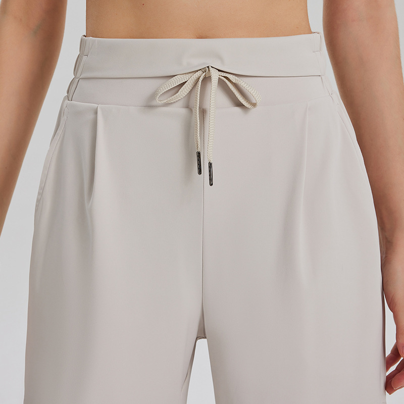 Pantalones deportivos transfronterizos de cinco puntos de cintura alta suelta, ropa de ejercicio elástica de secado rápido para correr y montar pantalones cortos de verano