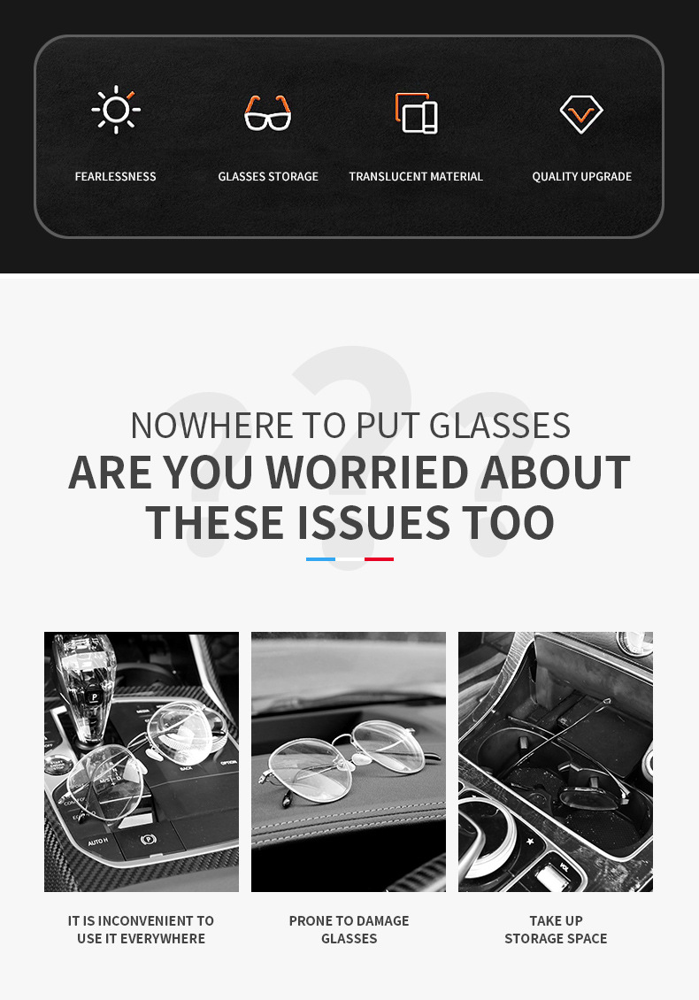 Car Glasses Case, One-Click Opening Sun Visor Storage Box for Car Sunglasses, High-End