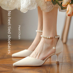 Pearl chain anti-drop laces color French single strap shoes one-piece buckle high heels strap non-slip shoe accessories for sale