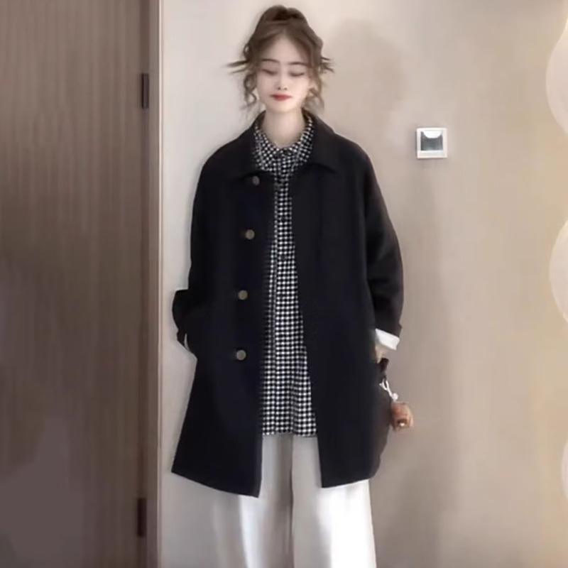 复古休闲中长款风衣外套女2025春季新款港风小众宽松过膝工装大衣