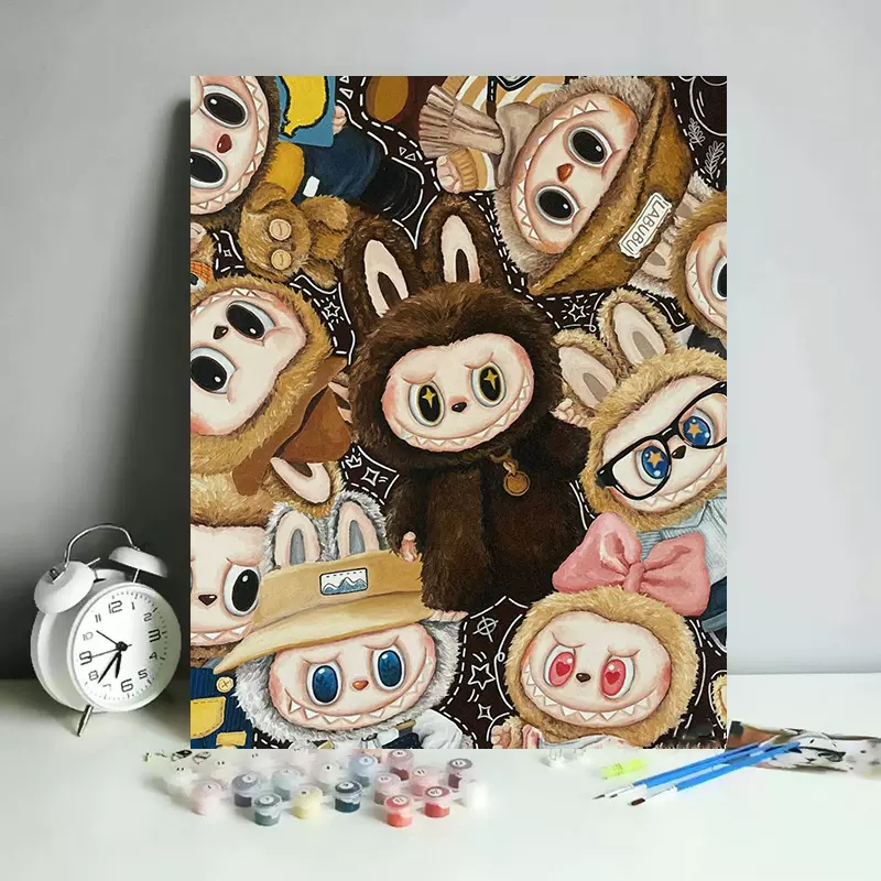 跨境LABUBU拉布布数钻石画diy手工十字绣点钻画儿童卡通装饰画