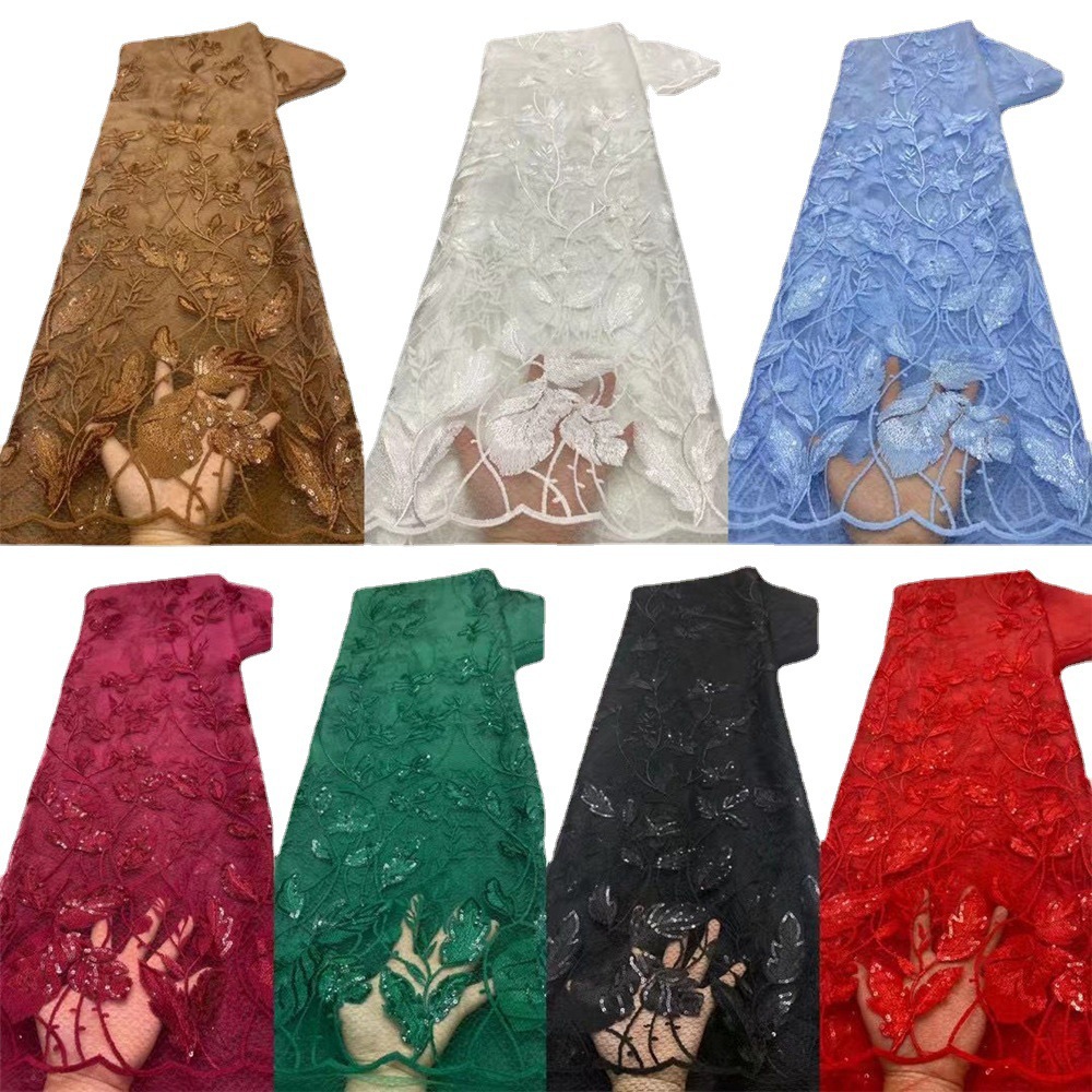 Color sólido lentejuelas bordado encaje tela lentejuelas encaje cheongsam vestido rendimiento ropa bordado tela JX2272 image 5