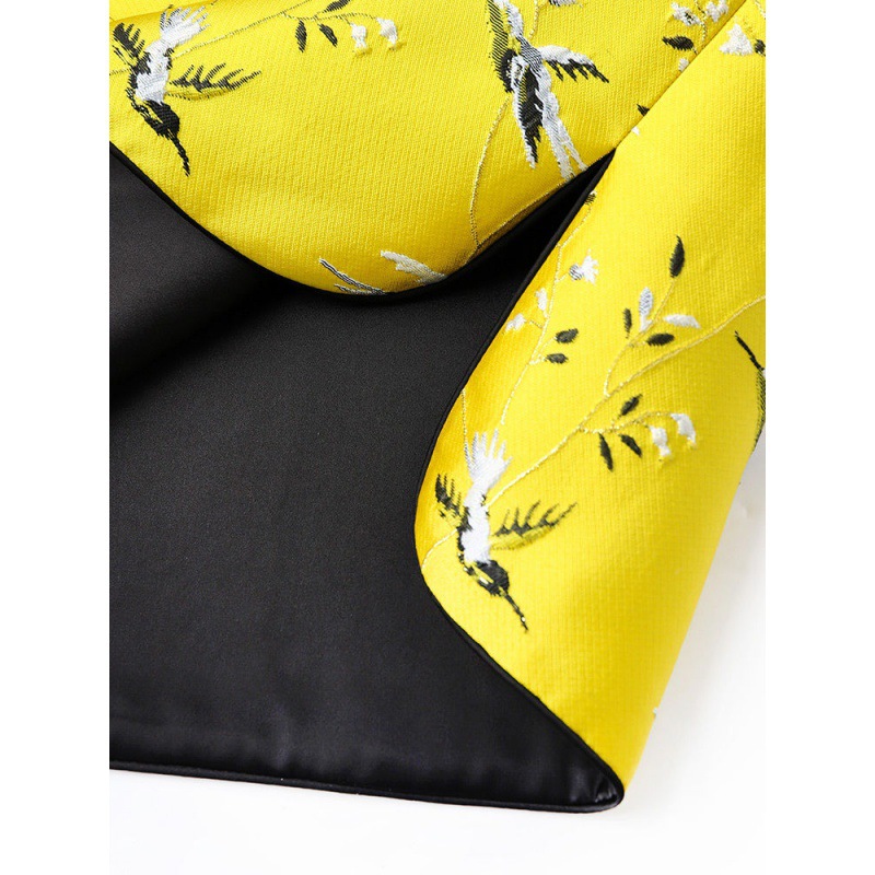 Amarillo SEDA-como brocado chaleco primavera de las Mujeres Nuevo diseño original retro bordado estilo chino hebilla superior