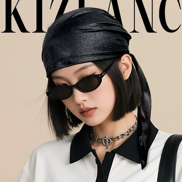 Korean Design Leather Headscarf Hat for Women, Sweet and Cool Style, Hair Tie Headscarf, Hip-Hop Music Festival Headwrap, Thin Style Korean Design Leather Headscarf Hat for Women, Sweet and Cool Style, Hair Tie Headscarf, Hip-Hop Music Festival Headwrap, Thin Style