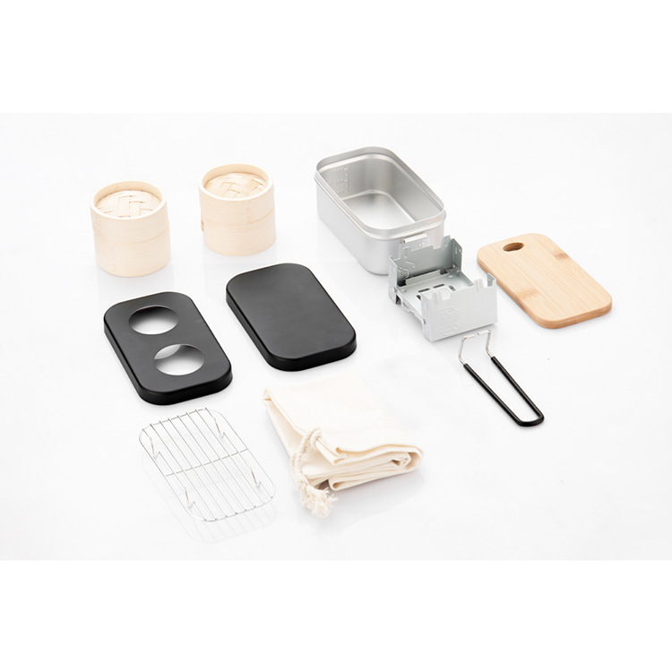 Camping al aire libre vajilla aluminio almuerzo caja portátil plegable japonés cuadrado almuerzo caja de almuerzo logotipo personalizado