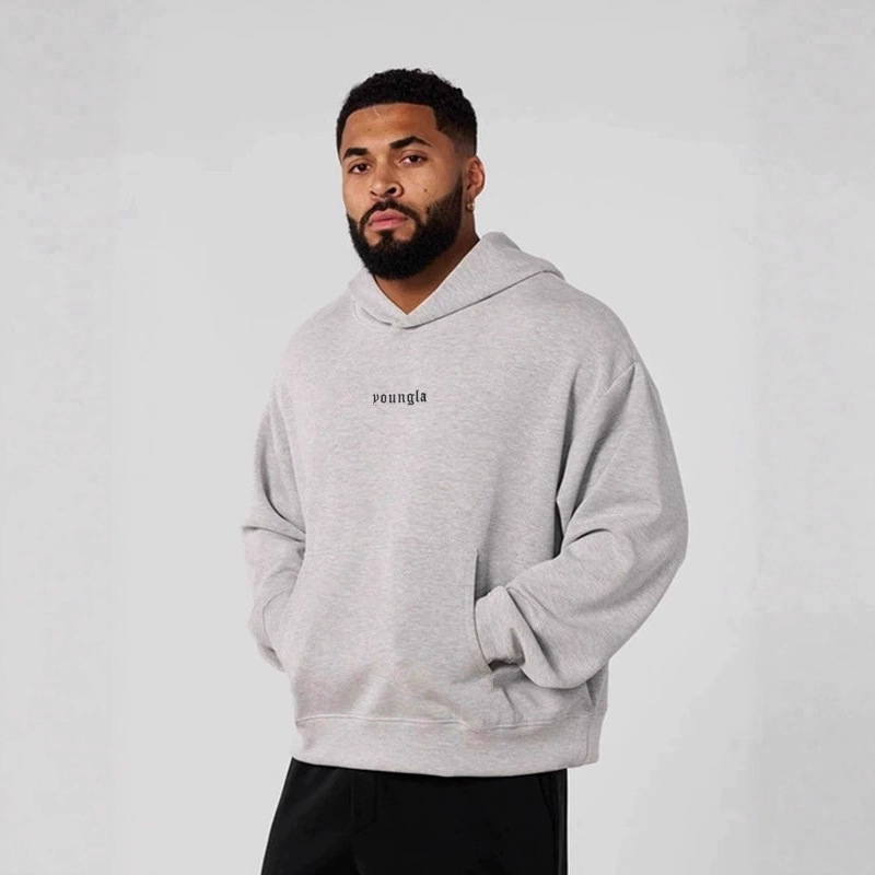 Youngla Autumn and Winter Heavy Light Terry Cotton Hooded Sweatshirt Fitness Sports Training Pullover Casual Sweatshirt