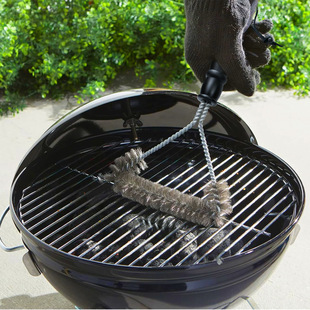 Stainless Steel Wire Brush Round Head Barbecue Brush Long Handle Cleaning Brush Range Hood Wire Brush Barbecue Grill Double-Bristle Model