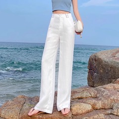 天糸亜麻広脚ズボン女子2025新春夏スーツズボン薄手カジュアルパンツ高腰大サイズストレートズボン