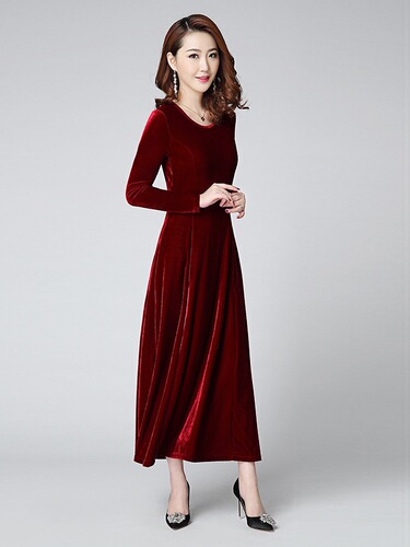 Velvet Glamorous Dress for Spring, Autumn, and Winter - Long Skirt, Mother's Base Cheongsam, Cover Stomach, Elegant Style, Thickened, Knee-Length