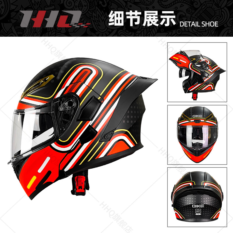 Casco de motocicleta abatible certificado 3C/DOT para hombres y mujeres, modelo de cuatro estaciones con doble visera y gran alerón trasero, fabricante de cascos de motocicleta integrales.