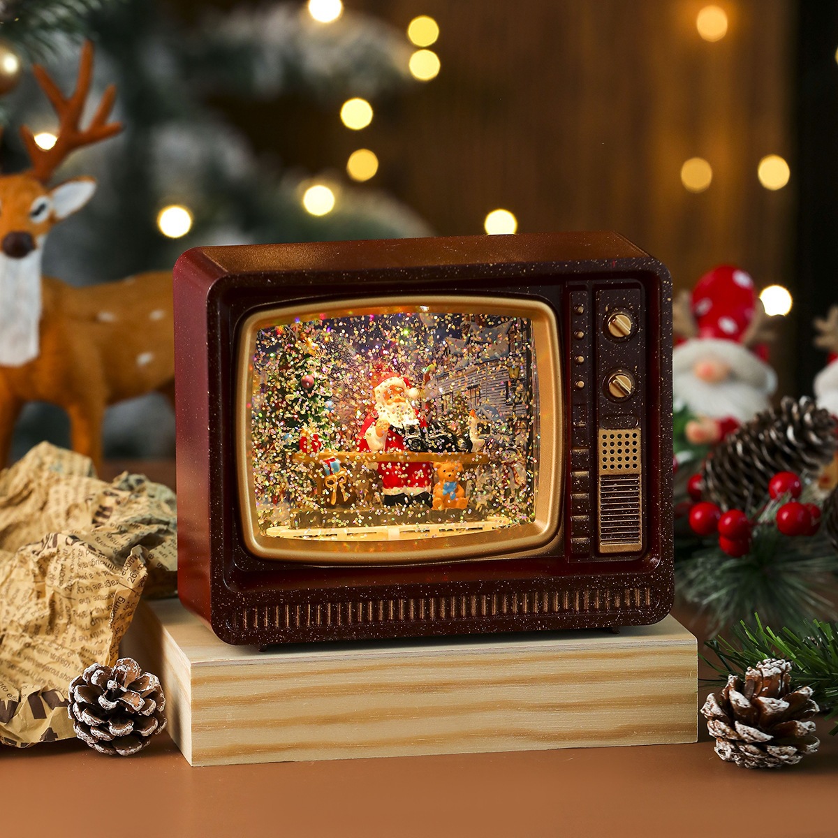 Nueva música de Navidad nieve inyección de agua TV lámpara de noche lámpara de aceite lámpara de caballo decoración de regalos image 10