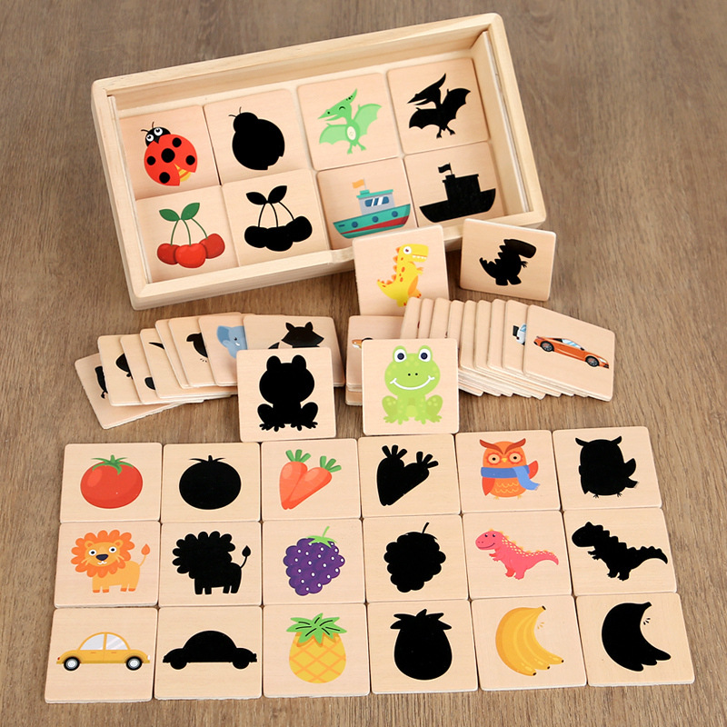 Montessori Shadow Matching Puzzle Wooden Box Baby Early Education Cognitive Classification Puzzle Shadow Matching Game