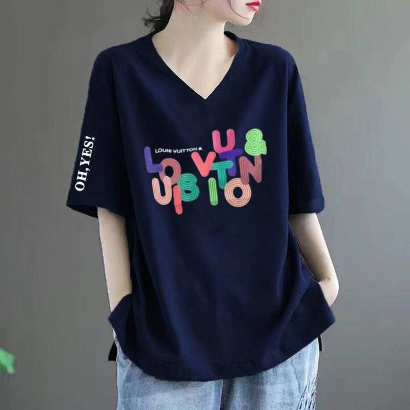 Clearance Short-sleeved T-shirt Women's Mother's Summer Printed V-neck Loose plus size Casual Western Style Middle-aged Top