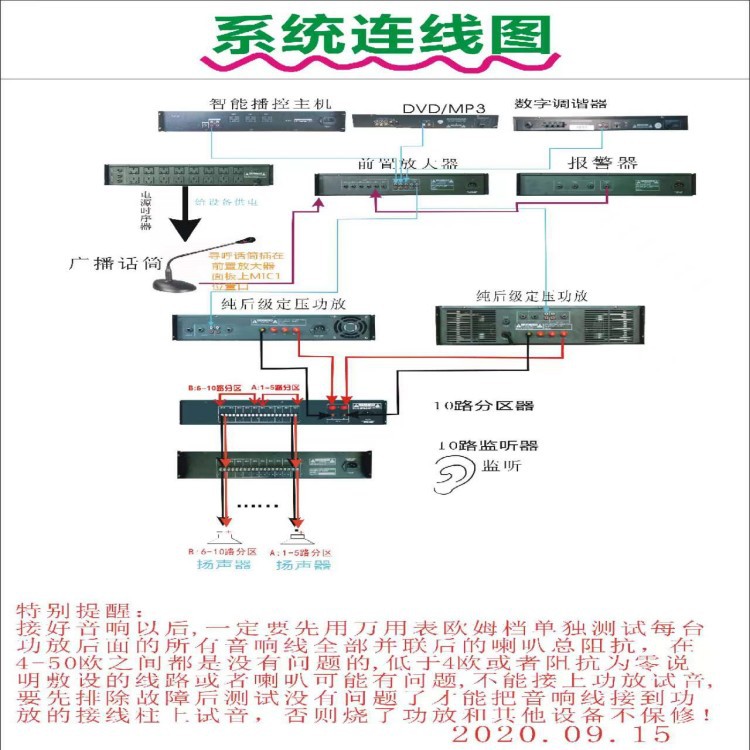 公共广播系统接线示意图