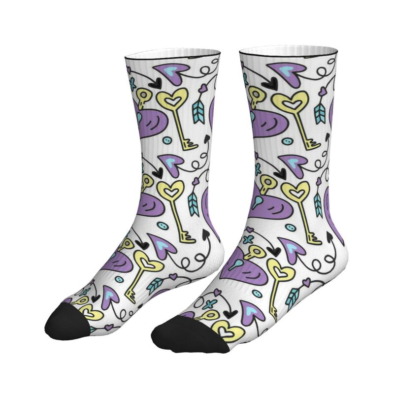Heart Key Print Mid-Calf Socks, Exclusively for Cross-Border Sales, Sweet Girly Style Socks