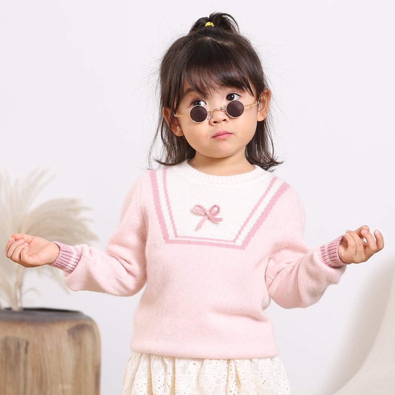 One-piece delivery of sheep and sheep new children's cashmere sweater baby pink bow Princess sweater sweater