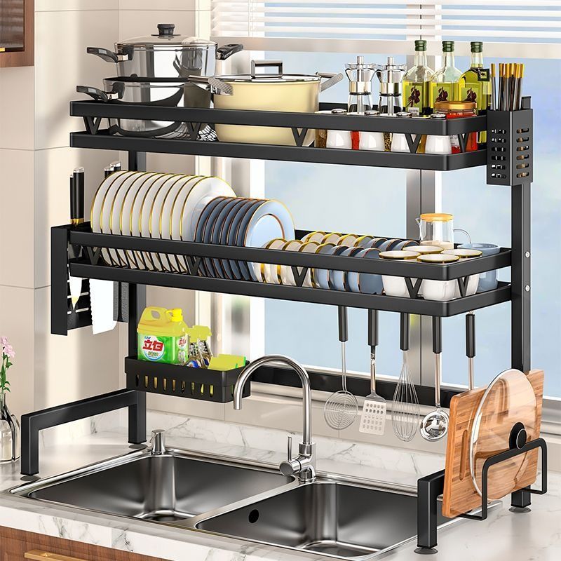 Estante de fregadero de cocina Estante de almacenamiento para platos de encimera Estante de lavavajillas multifuncional Estante de fregadero Estante de drenaje Hogar