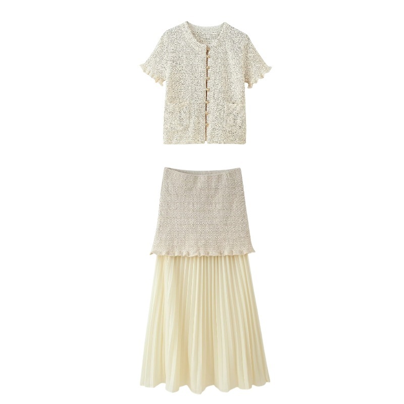 クロスボーダー卸売ヨーロッパとアメリカのファッション婦人服 2025 夏の新弾性ニットチューブトップ半袖ファッションスカートスーツ|undefined