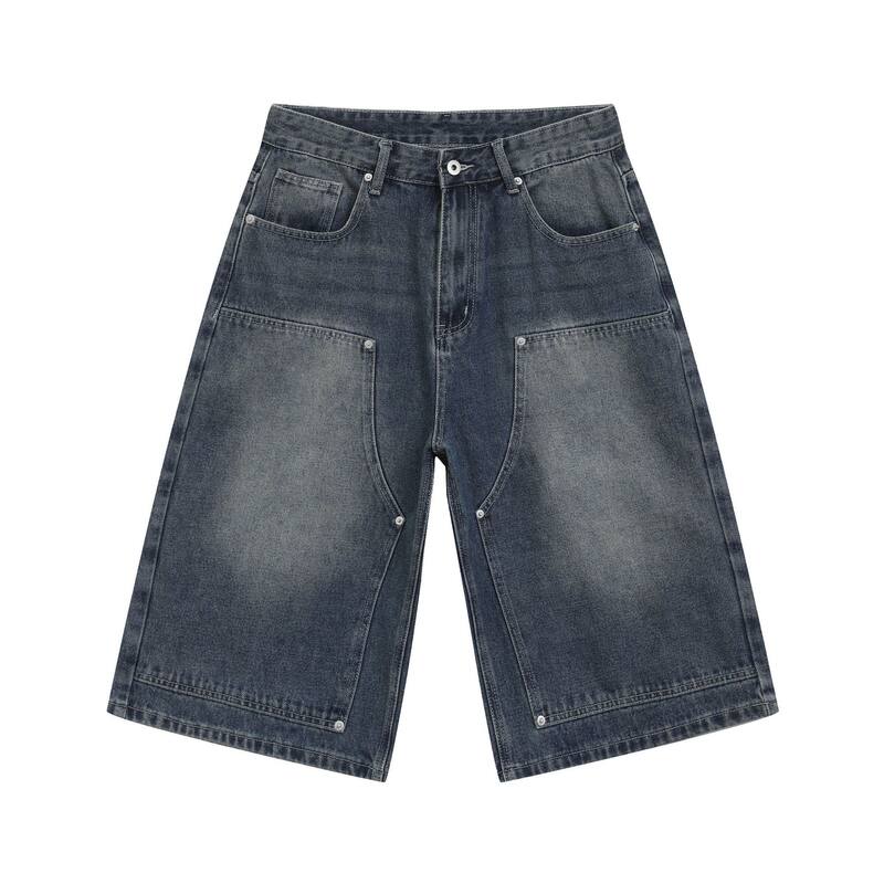 Quần jean nam ống suông rộng lửng giặt mài phong cách retro — Denim đen, Xanh nhạt, Xanh đậm