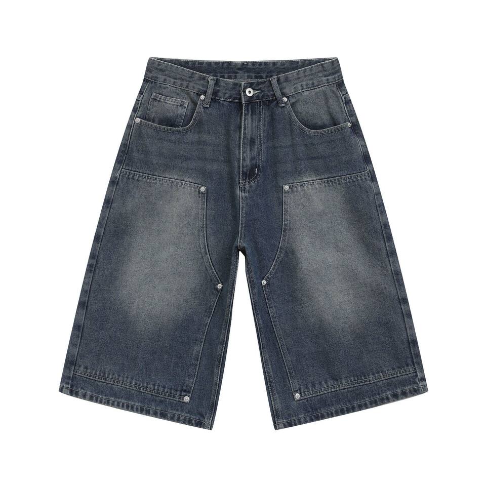 Quần jean nam ống suông rộng lửng giặt mài phong cách retro — Denim đen, Xanh nhạt, Xanh đậm
