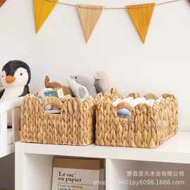 跨境水葫芦草编收纳篮贝壳边零食水果储物筐化妆品整理篮脏衣篓