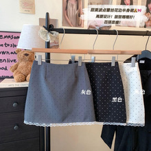 蕾丝拼接波点半身裙女春夏新款防走光高腰显瘦包臀裙百搭A字裙子